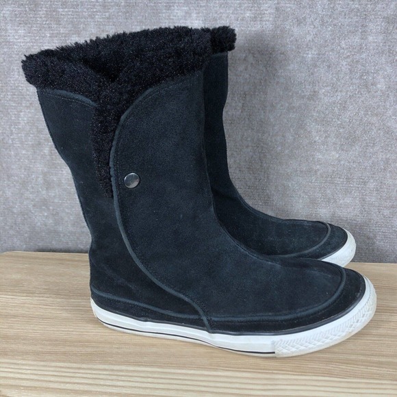 Converse Boots Junior 5 Chuck Taylor Beverly Black Suede Leather Faux Fur Lined